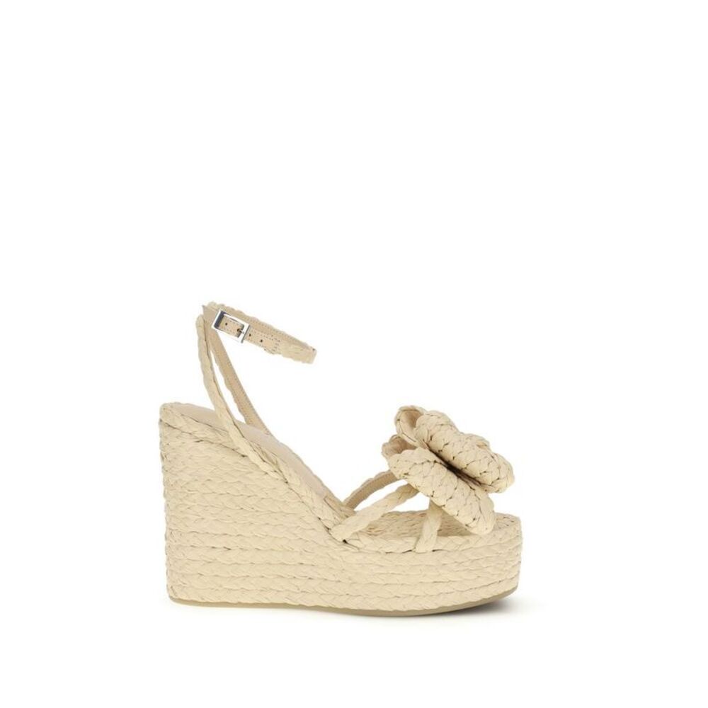 MACH & MACH Beige Raffia Wedge Women's Sandals